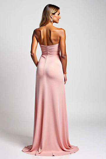 Satin rose chérie une ligne longue robe de demoiselle d’honneur
